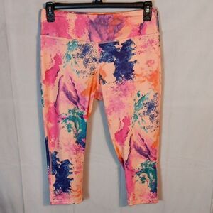 Moisture Wicking Colorful Abstract Print Athletic Yoga Capri Pants